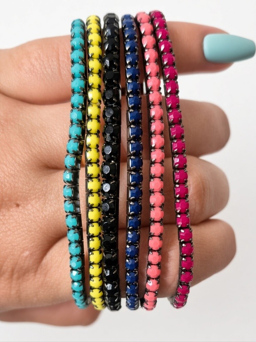 6-Piece Colorful Beaded Stretch Bracelet Set - Gunmetal Finish - Picture 2 of 3
